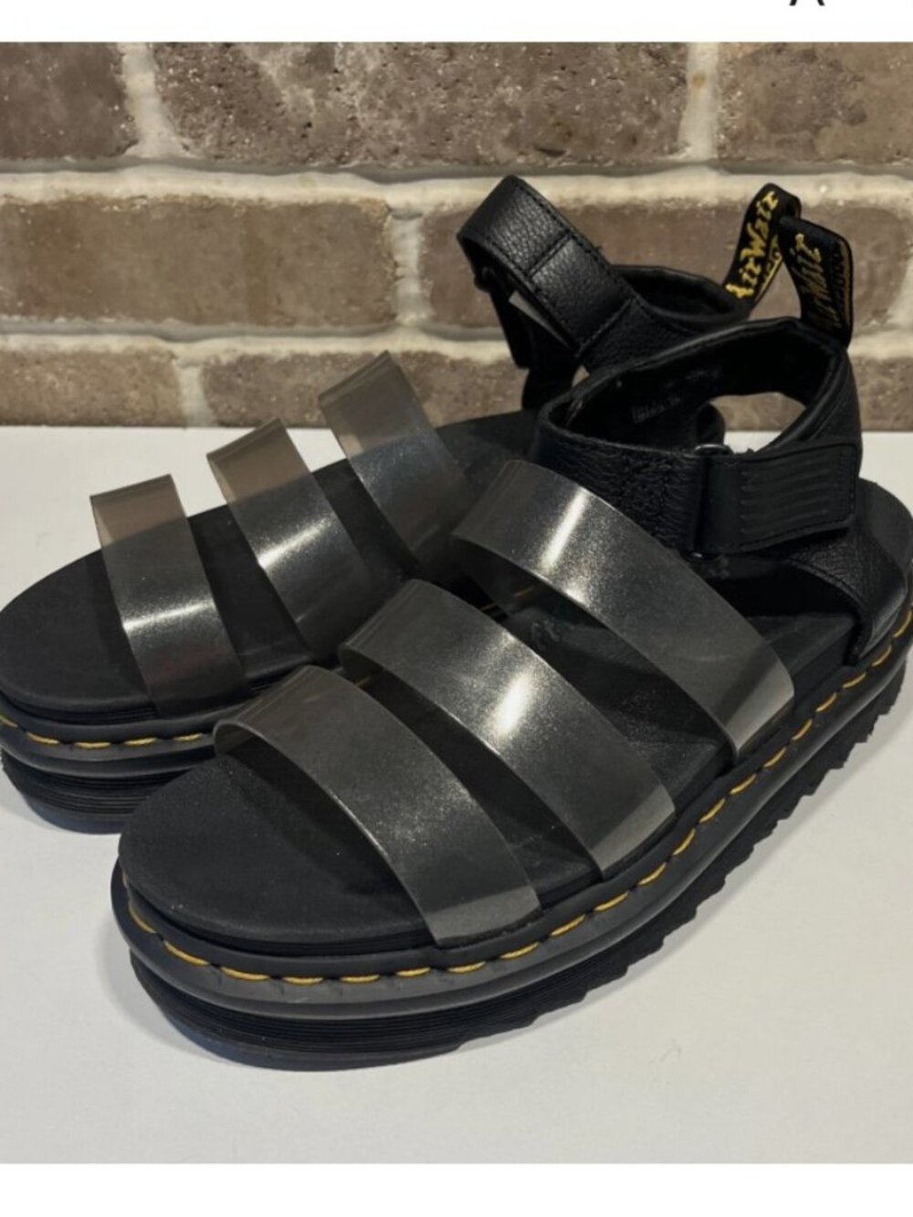 Dr. Martens Docs Black Blaire Glitter Jelly Strap Sandals Chunky Platform Size 7